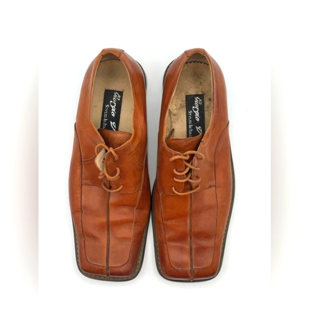 Giorgio V Dress Shoe Mens 10.5 W Brown Leather Lace Up Square Toe Oxford